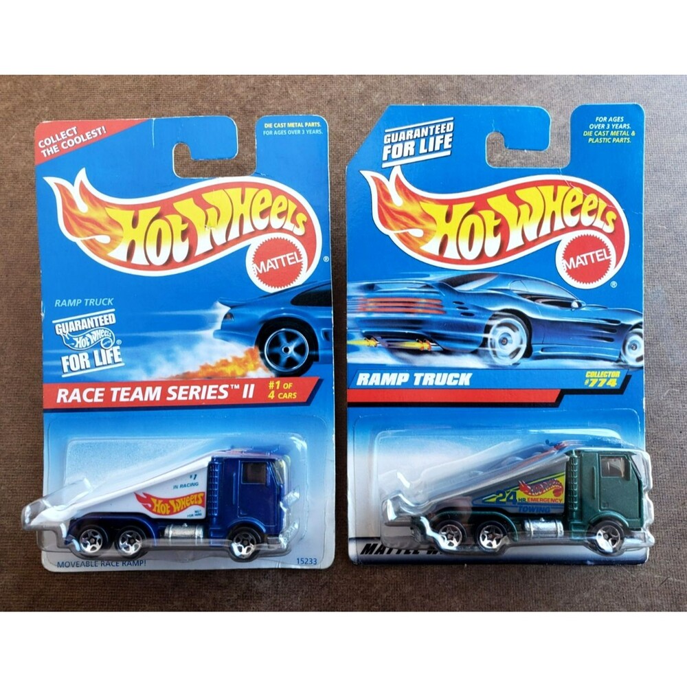 Hot Wheels RAMP TRUCK MAINLINE Green #774 & RACE TEAM SERIES II Blue #395 LOT X2